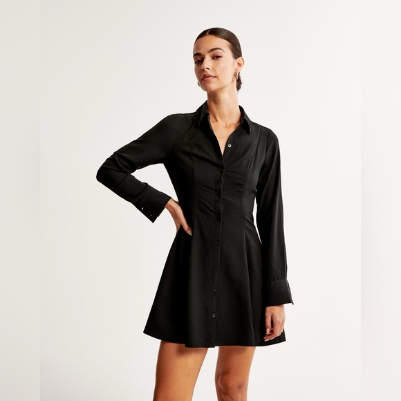 Abercrombie & Fitch Dresses & Skirts - NWT Abercrombie and Fitch Black Long Sleeve Crepe Mini Shirt Dress sz SMALL